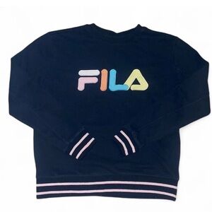 FILA Sweatshirt Pullover Crewneck Colorful Logo Black Comfy Women's Sz MediumY2K